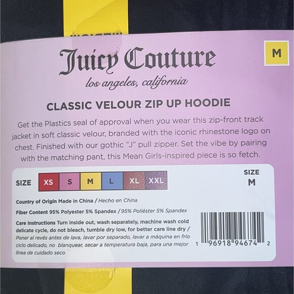 Juicy Couture Mean Girls Classic Velour Zip Up Hoodie Women’s M Black - Picture 4 of 4